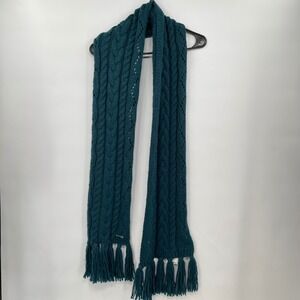 Michael Kors Chunky Knit Cable Scarf Teal Blue Fringed Tassel Acrylic O/S